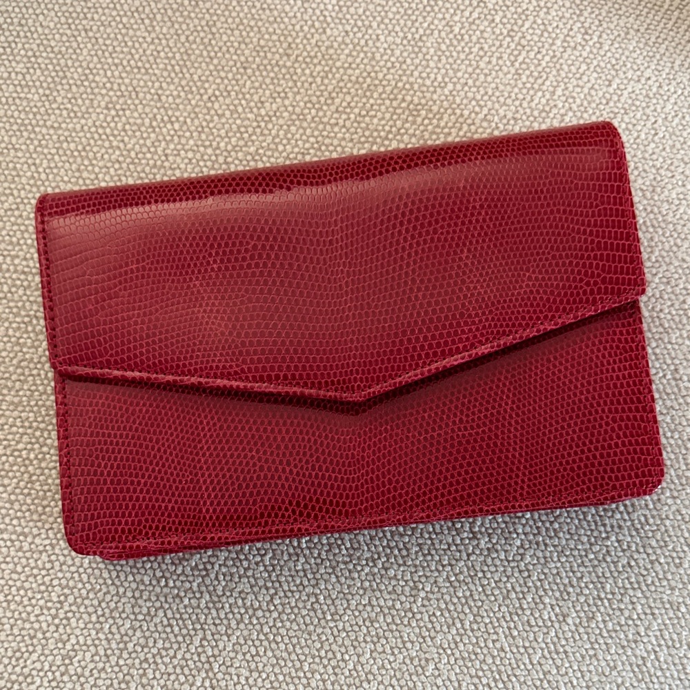 Made in Italy Elegant Red Lizard Embossed Leather Clutch Bag